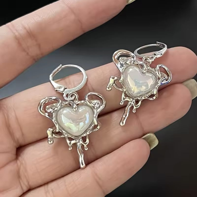 White Melting Heart Earring