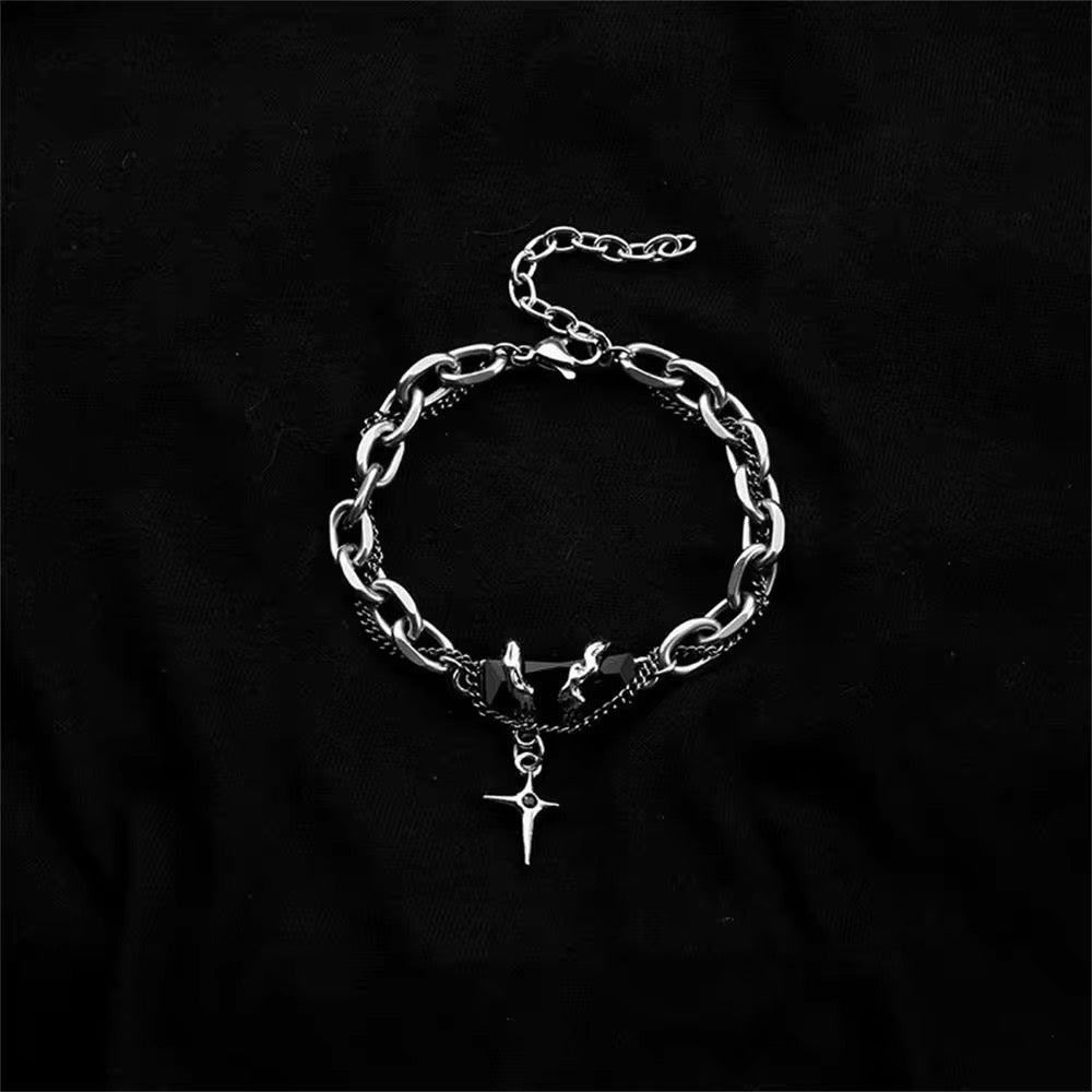 Stripe Onyx Cross Unisex Bracelet