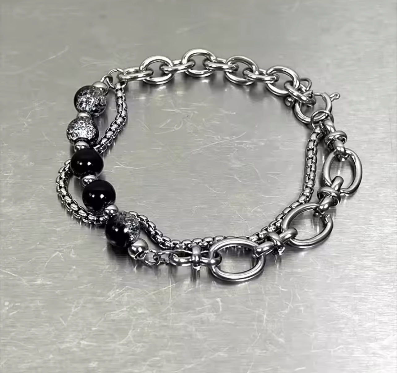 Black and Silver Chain Bracelet