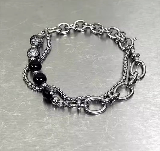 Black and Silver Chain Bracelet