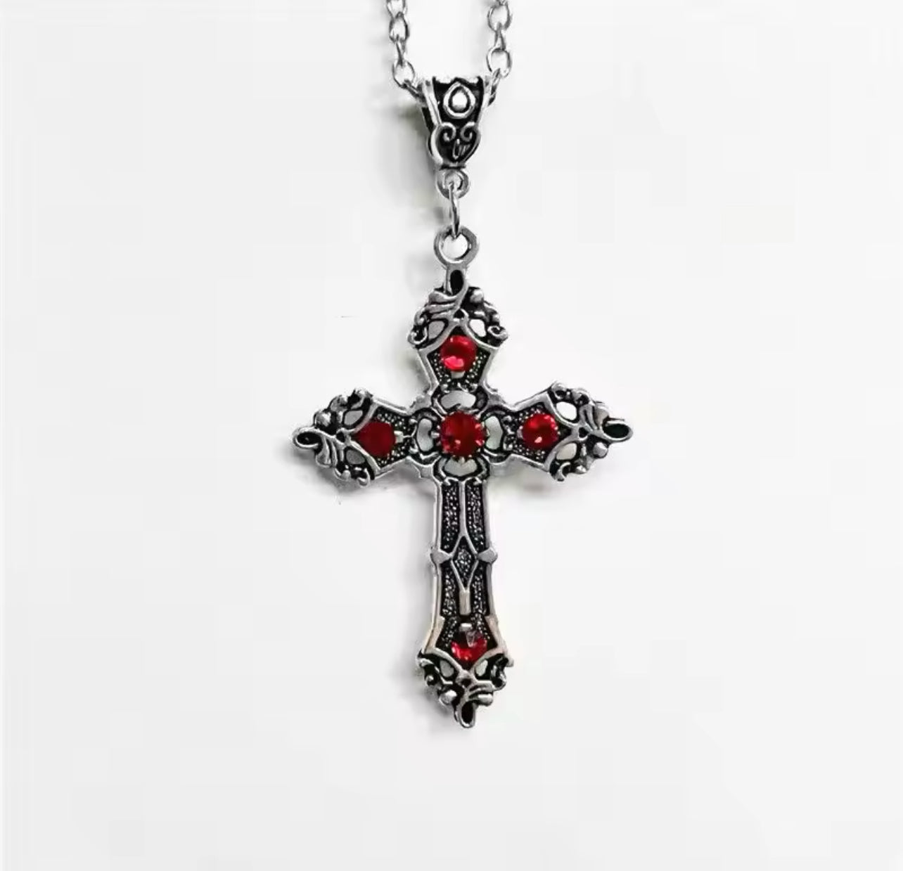 Metallic Ruby Cross Necklace