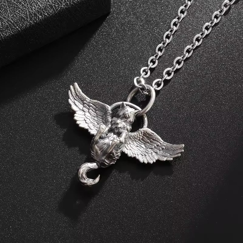 Metallic Angel Cat Necklace