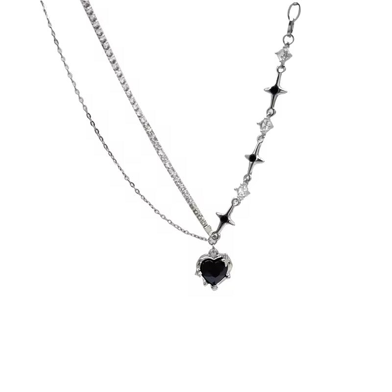 Black Heart Cross Necklace